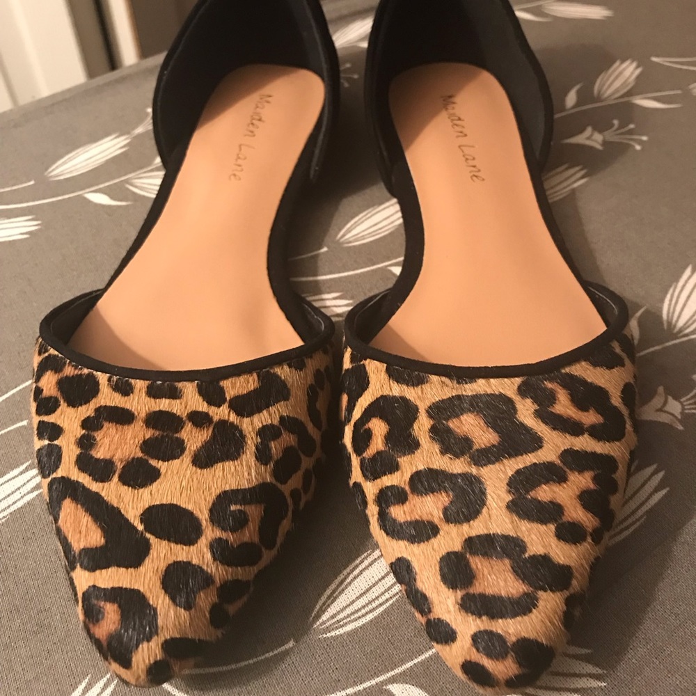 NWOT Maiden Lane Leopard Calf Hair Flats